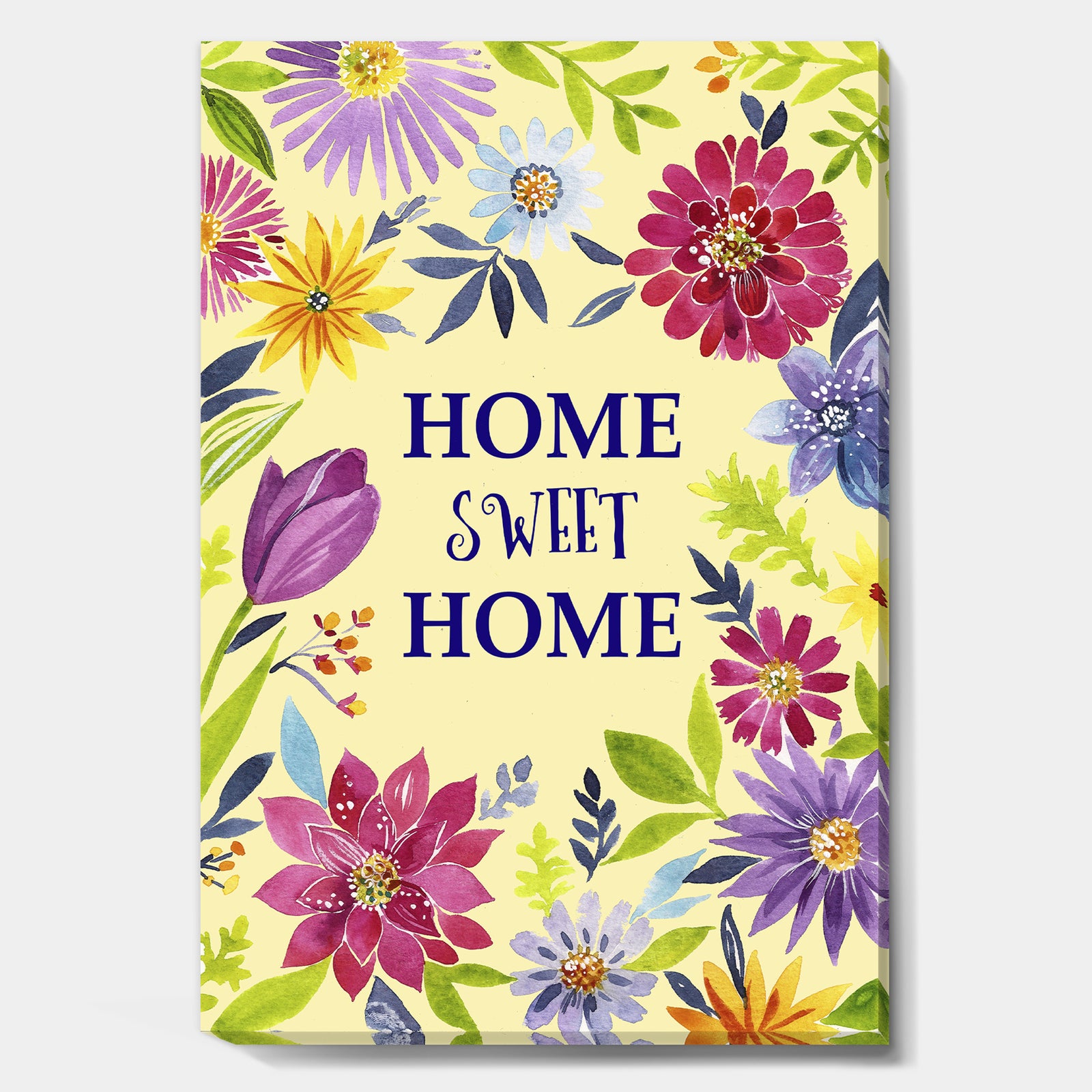 Home Sweet Home Flower Wreath - Cottage Canvas Wall Art