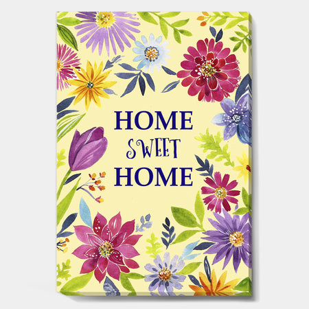 Home Sweet Home Flower Wreath - Cottage Canvas Wall Art