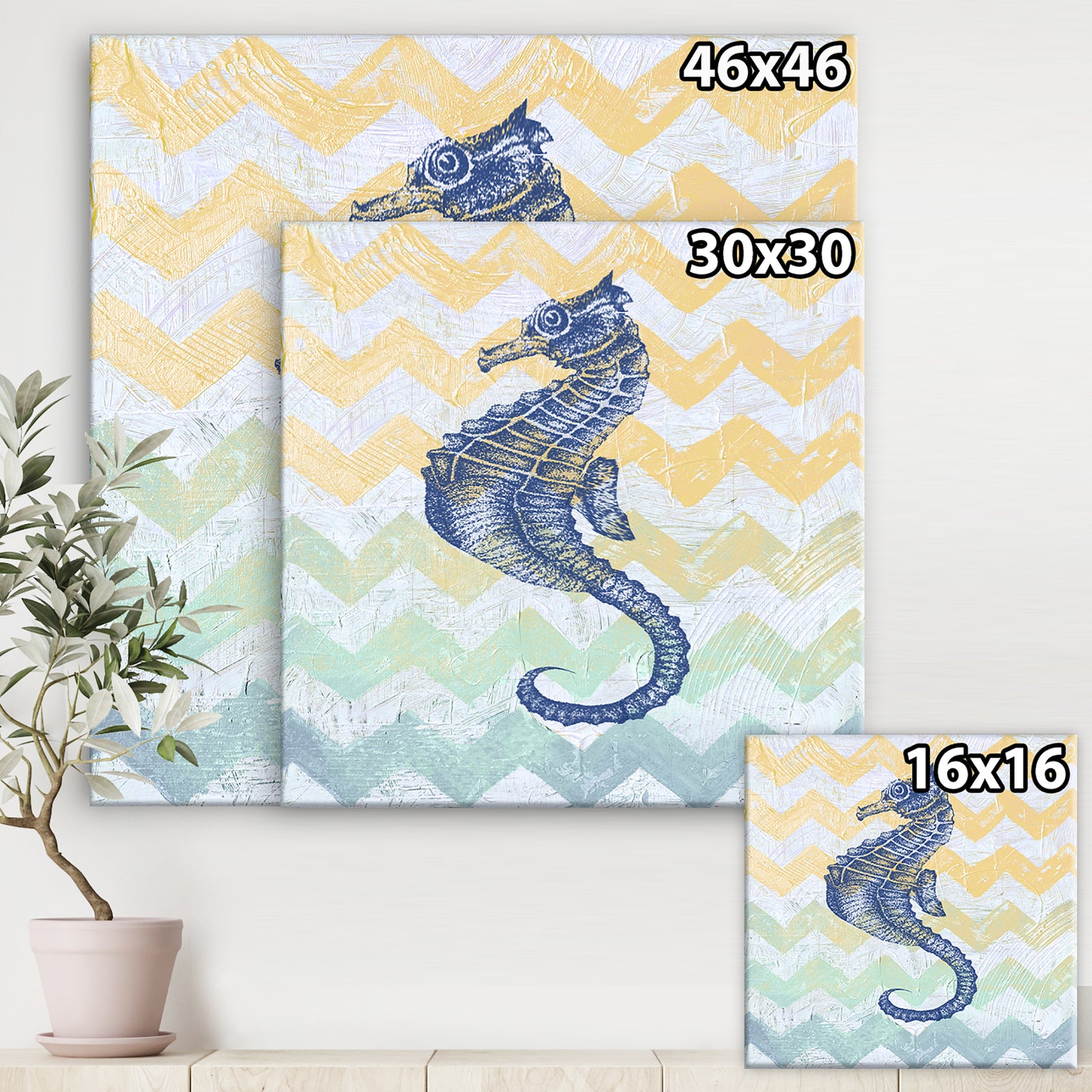 Chevron-sea horse-7914 - Nautical & Coastal Premium Canvas Wall Art