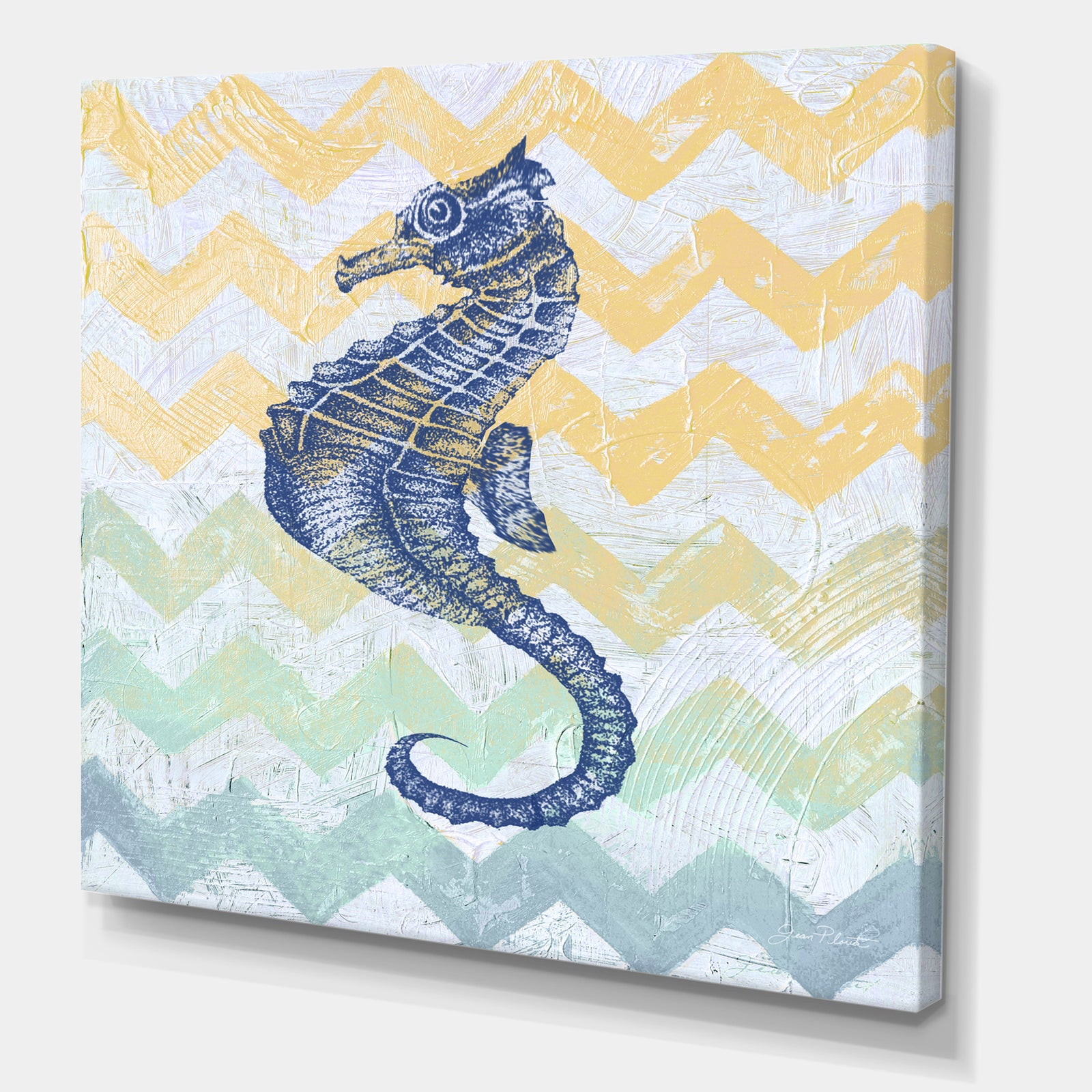 Chevron-sea horse-7914 - Nautical & Coastal Premium Canvas Wall Art
