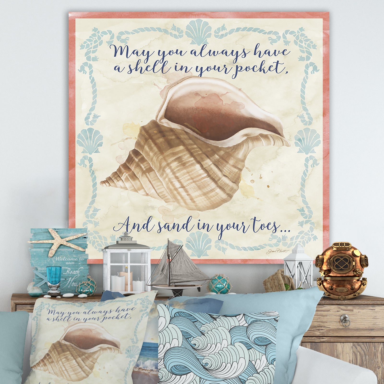 Sea Shells-B - Nautical & Coastal Gallery-wrapped Canvas