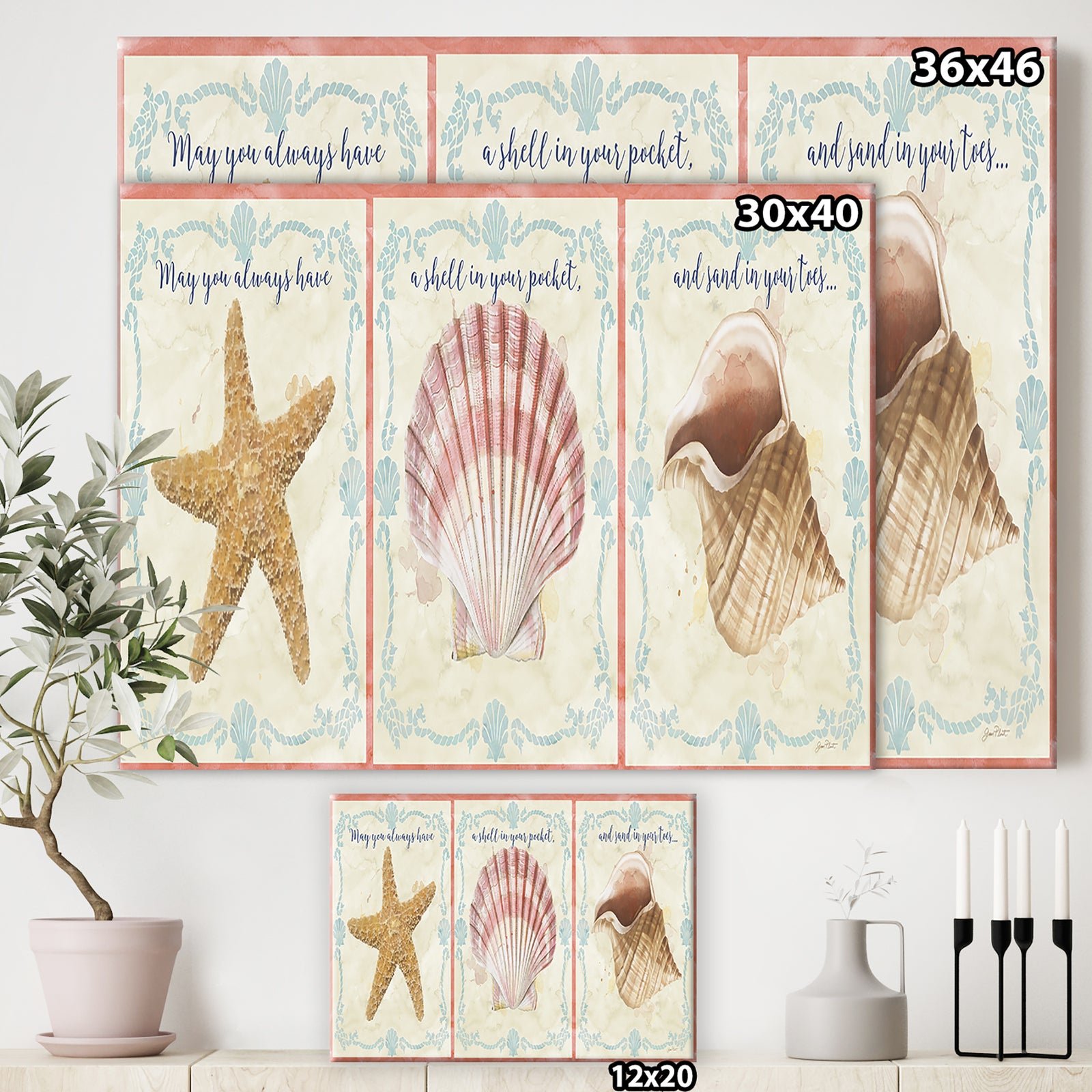 Sea Shells-E - Cottage Premium Canvas Wall Art