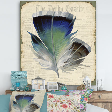 Colorful Elegant Feather On Old Style Newspaper I - Cottage Gallery-wrapped Canvas