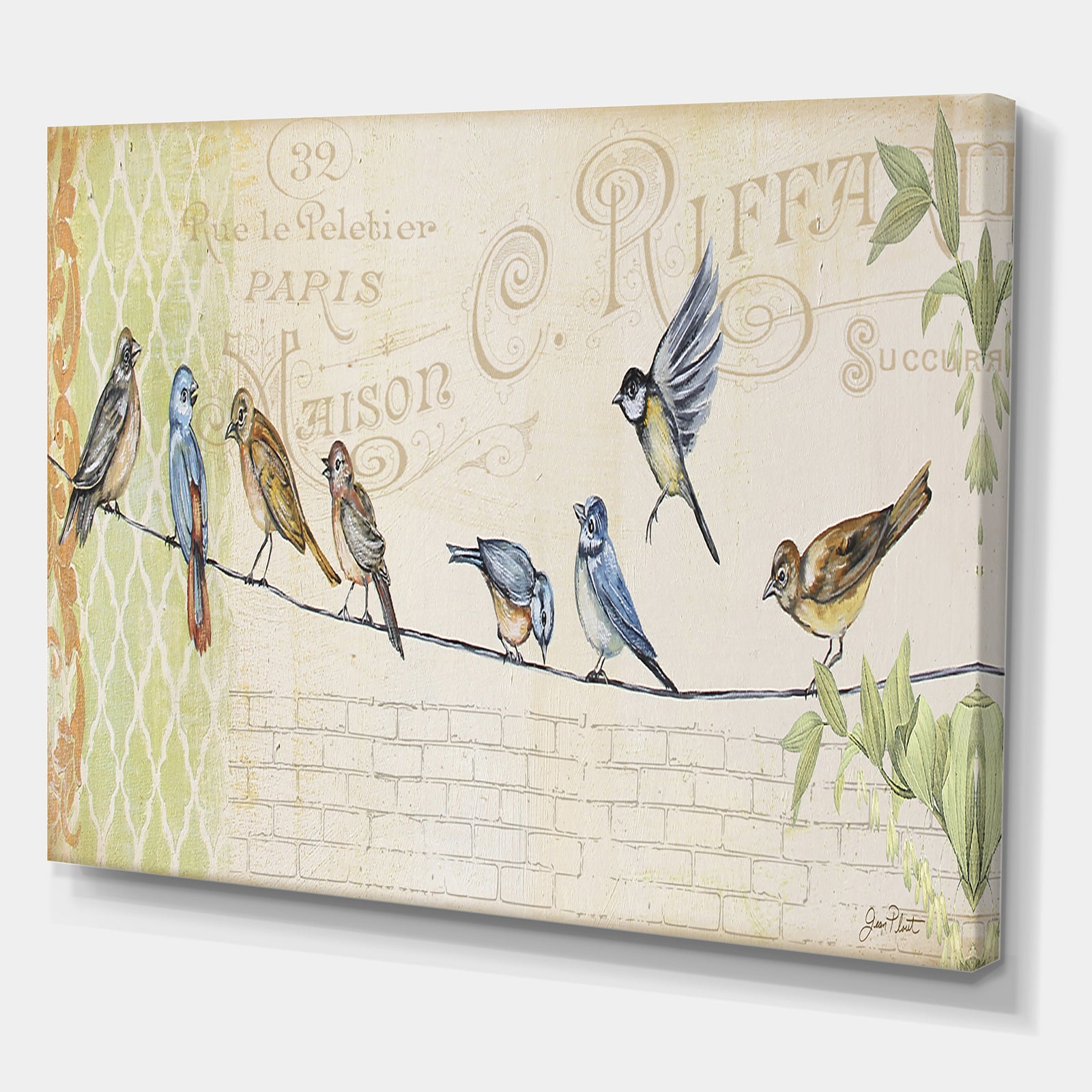 Birds Gathered On Wire Paris III - Cottage Canvas Art Print