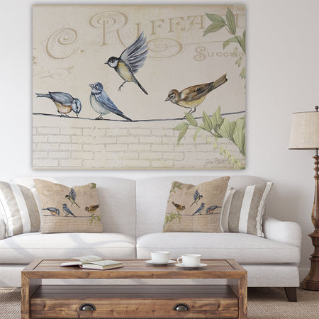 Birds Gathered On Wire Paris I - Cottage Canvas Artwork