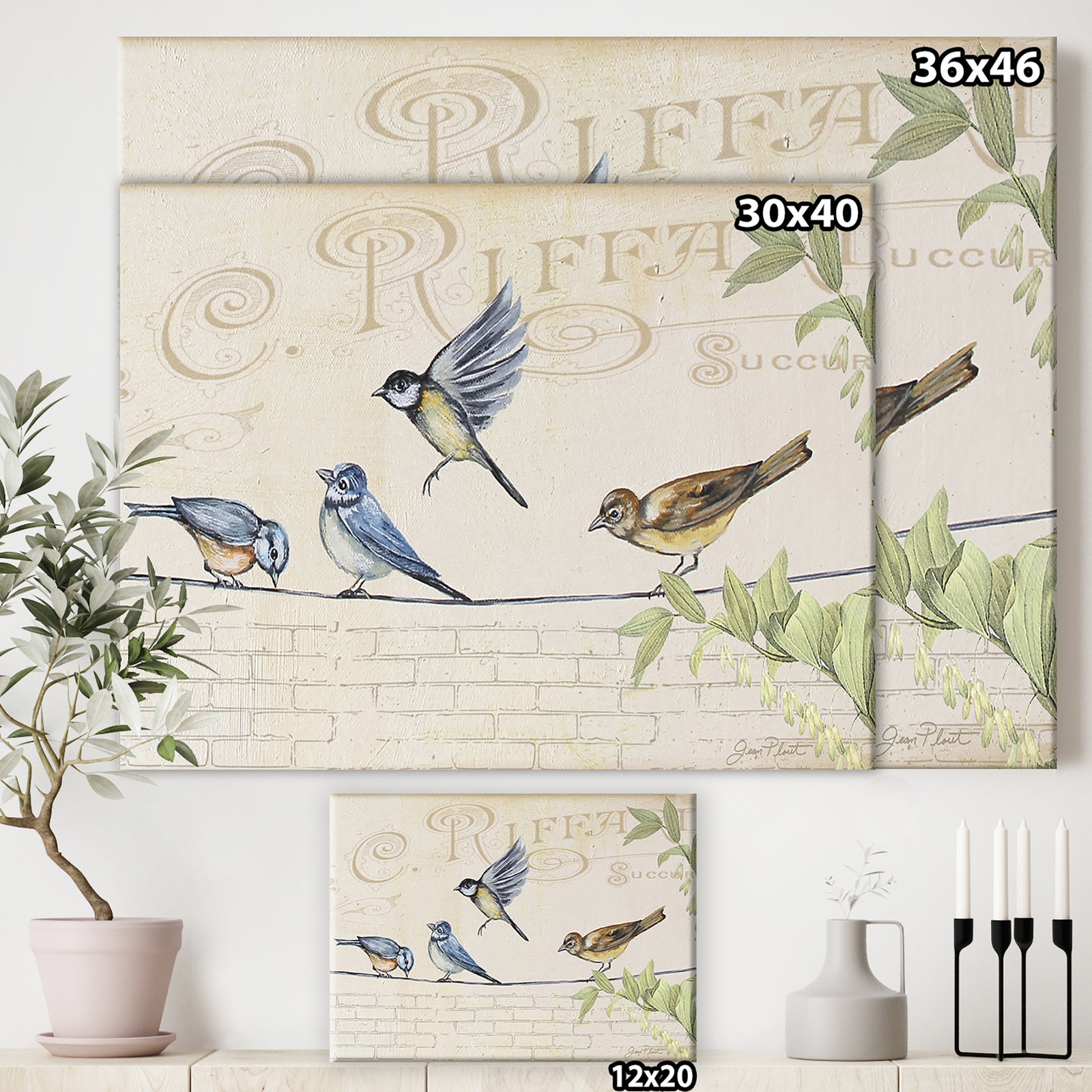 Birds Gathered On Wire Paris I - Cottage Canvas Artwork