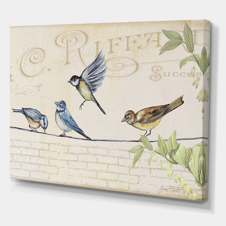 Birds Gathered On Wire Paris I - Cottage Canvas Artwork