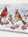 Two Cardinals And Snowy Winter Berries - Cottage Premium Canvas Wall Art