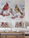 Two Cardinals And Snowy Winter Berries - Cottage Premium Canvas Wall Art