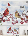 Two Cardinals And Snowy Winter Berries - Cottage Premium Canvas Wall Art