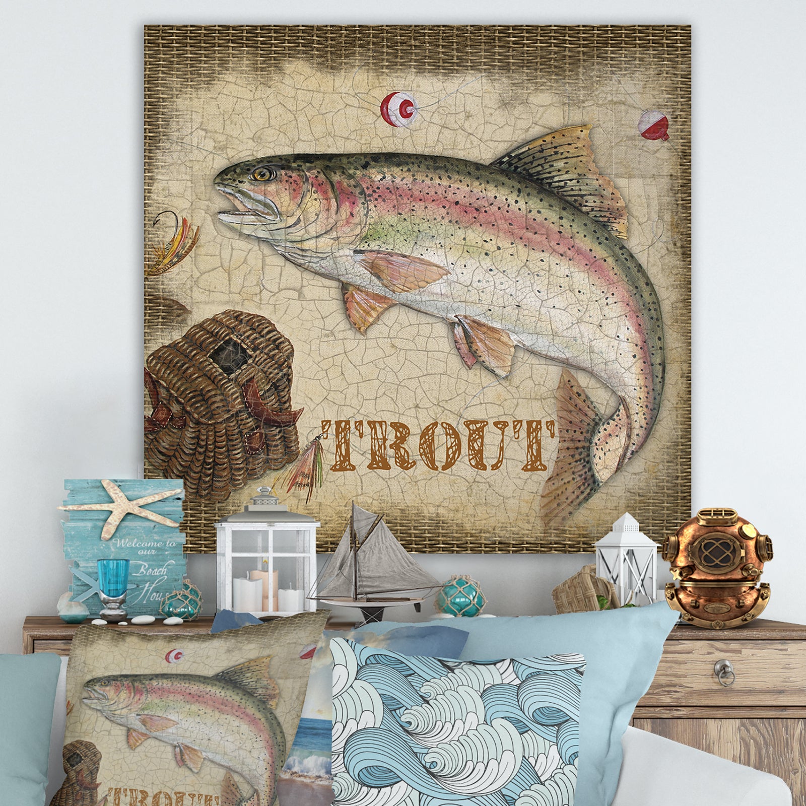 Trout Lakehouse Sketch - Nautical & Coastal Gallery-wrapped Canvas
