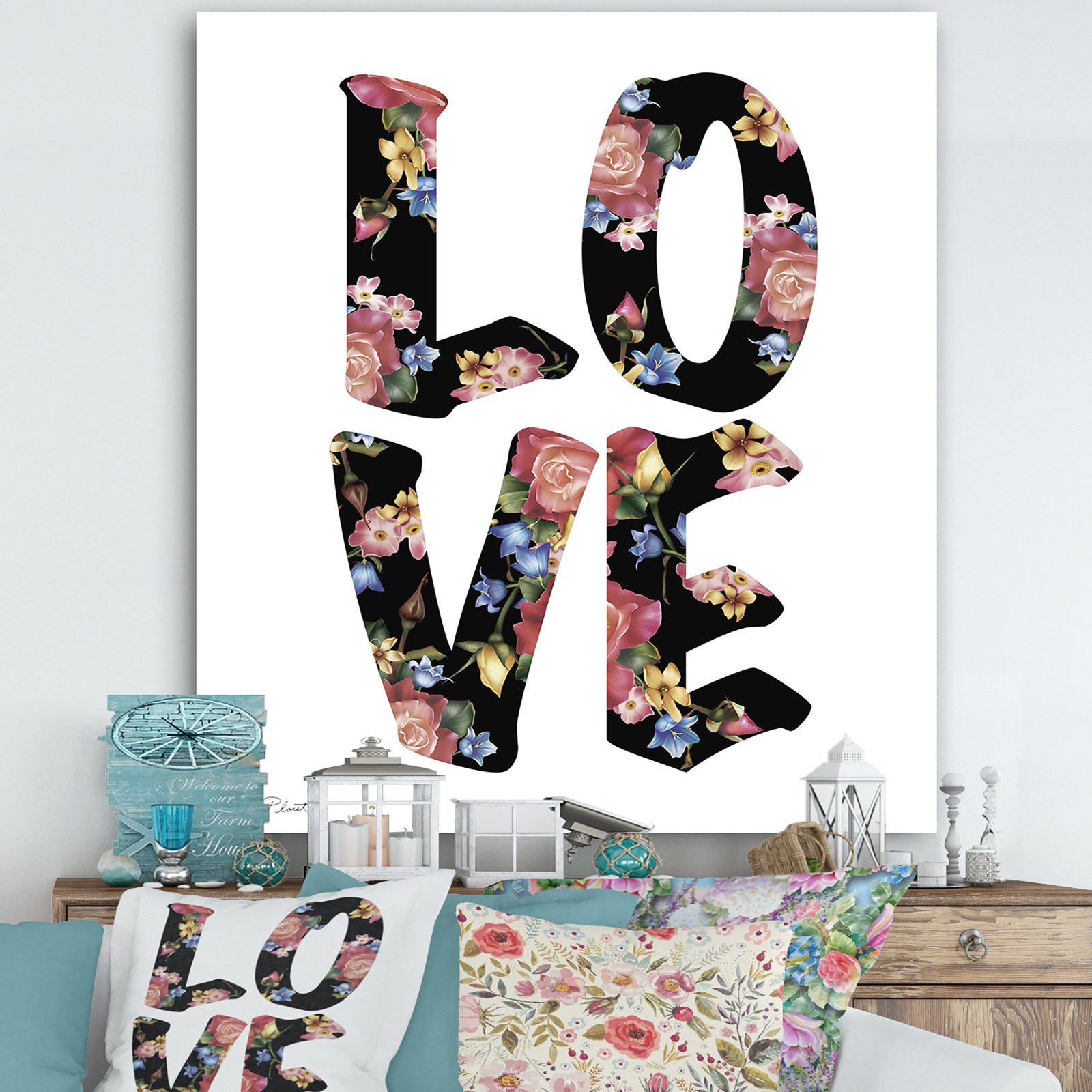 Flower Power Love - Cottage Canvas Artwork