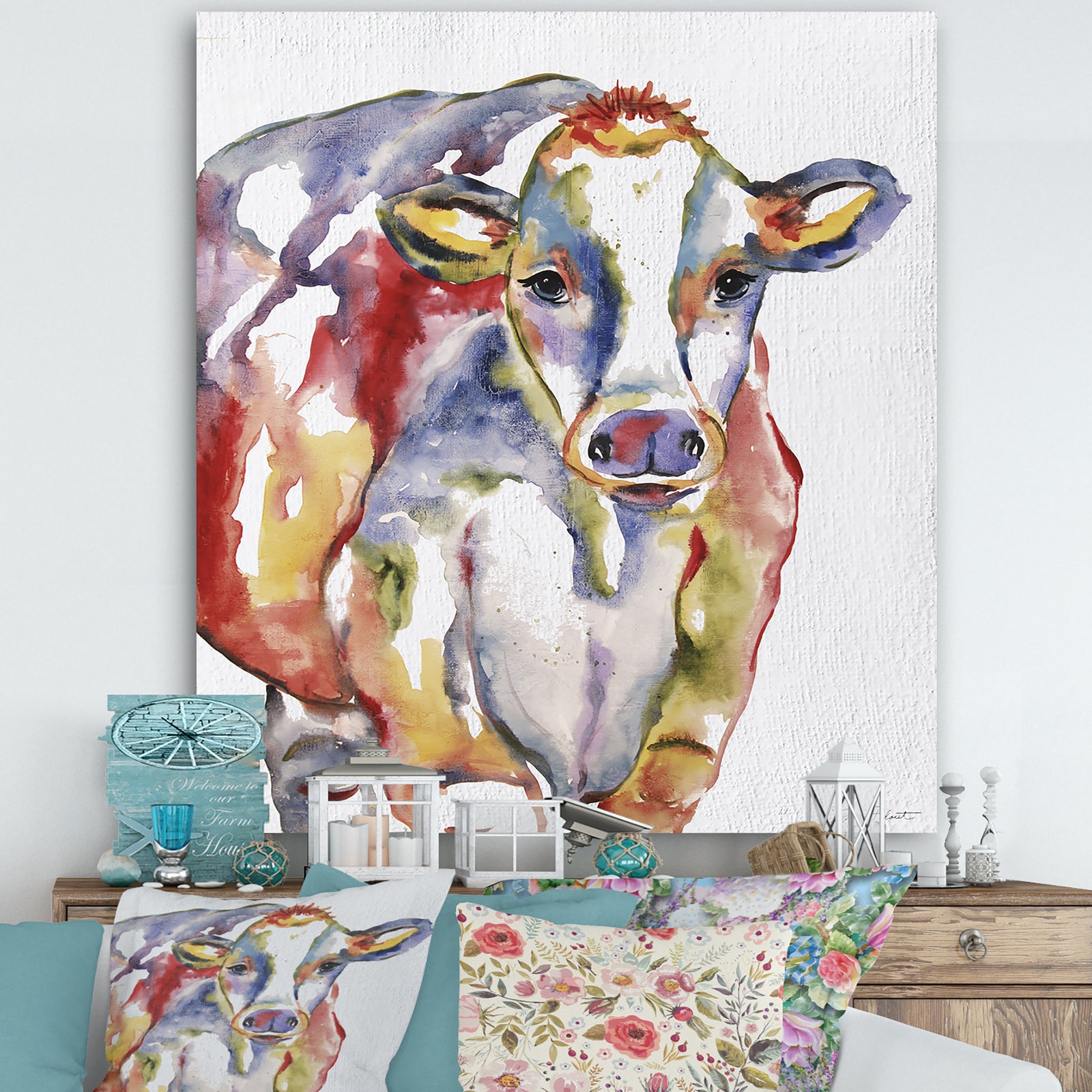 Watercolor Cow - Farmhouse Canvas Wall Art