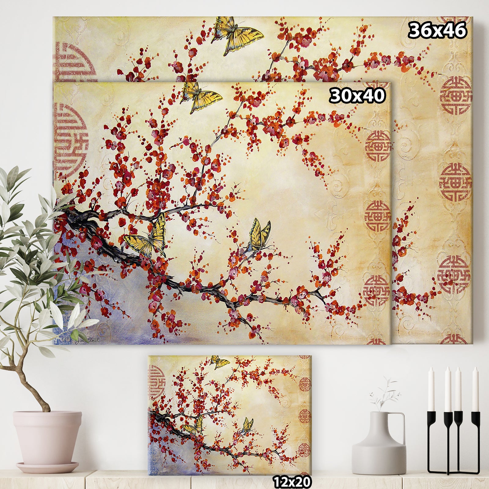 Butterfly Blossoms-Asian - Cottage Canvas Art Print