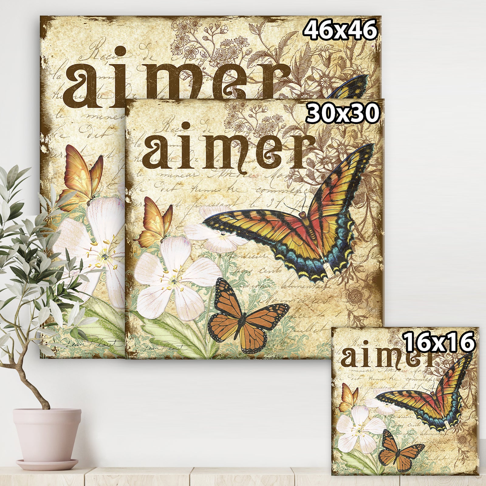 Inspirational Butterflies Love - Cottage Canvas Artwork
