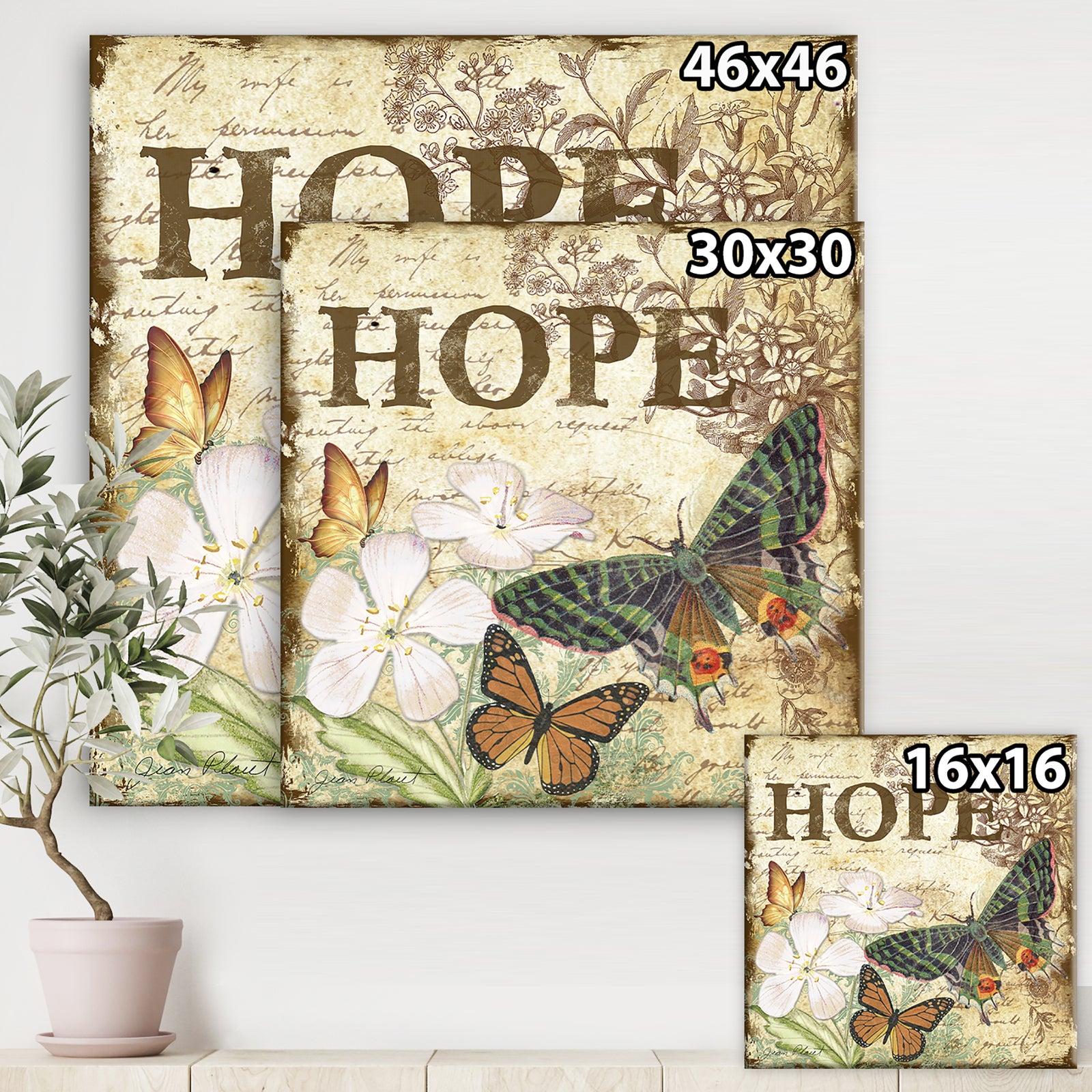 Inspirational Butterflies Hope - Cottage Canvas Wall Art