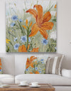 Orange Wildflowers In The Meadows I - Cottage Canvas Artwork