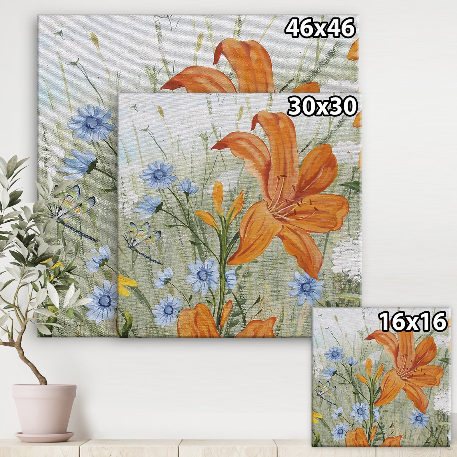 Orange Wildflowers In The Meadows I - Cottage Canvas Artwork