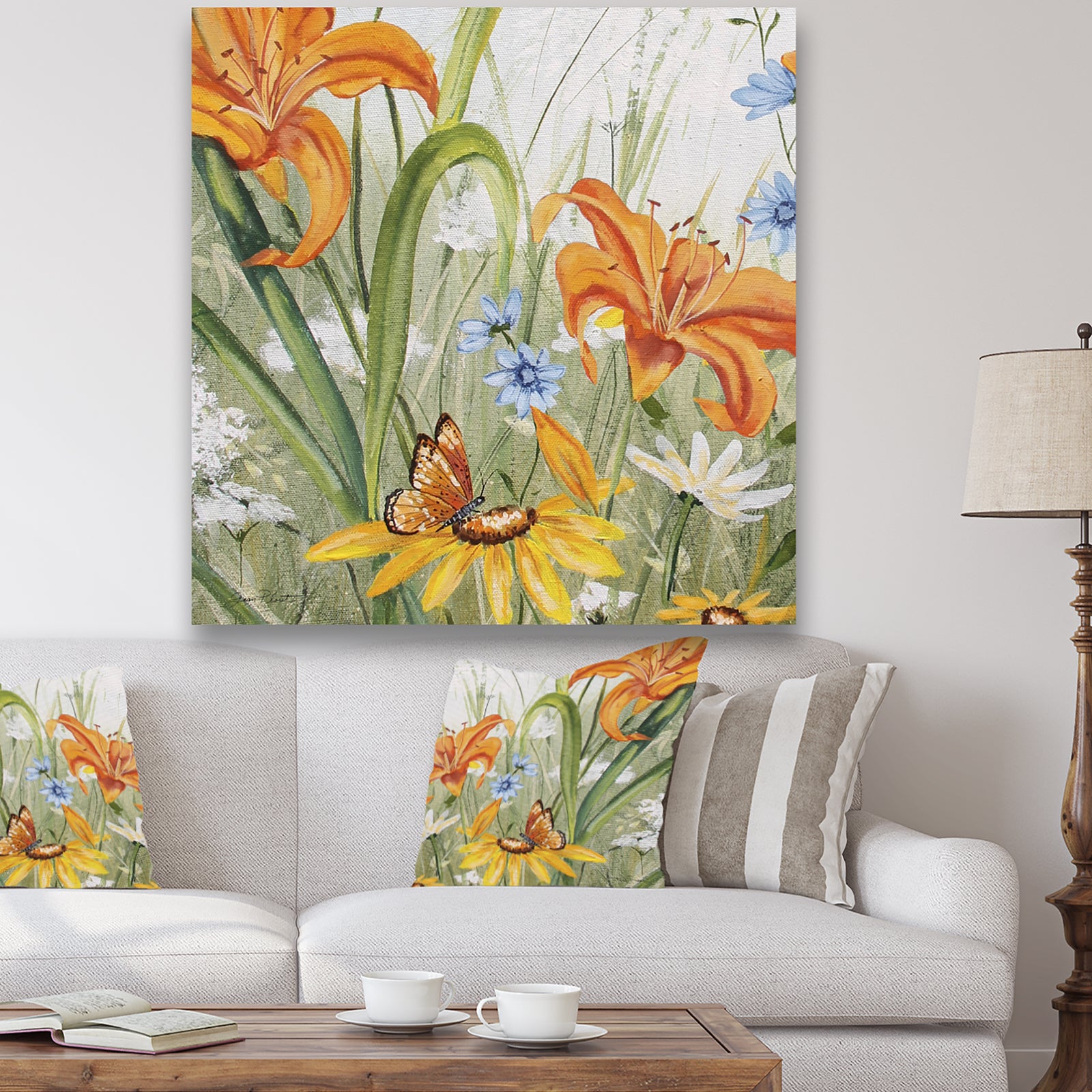Orange Wildflowers In The Meadows II - Cottage Premium Canvas Wall Art