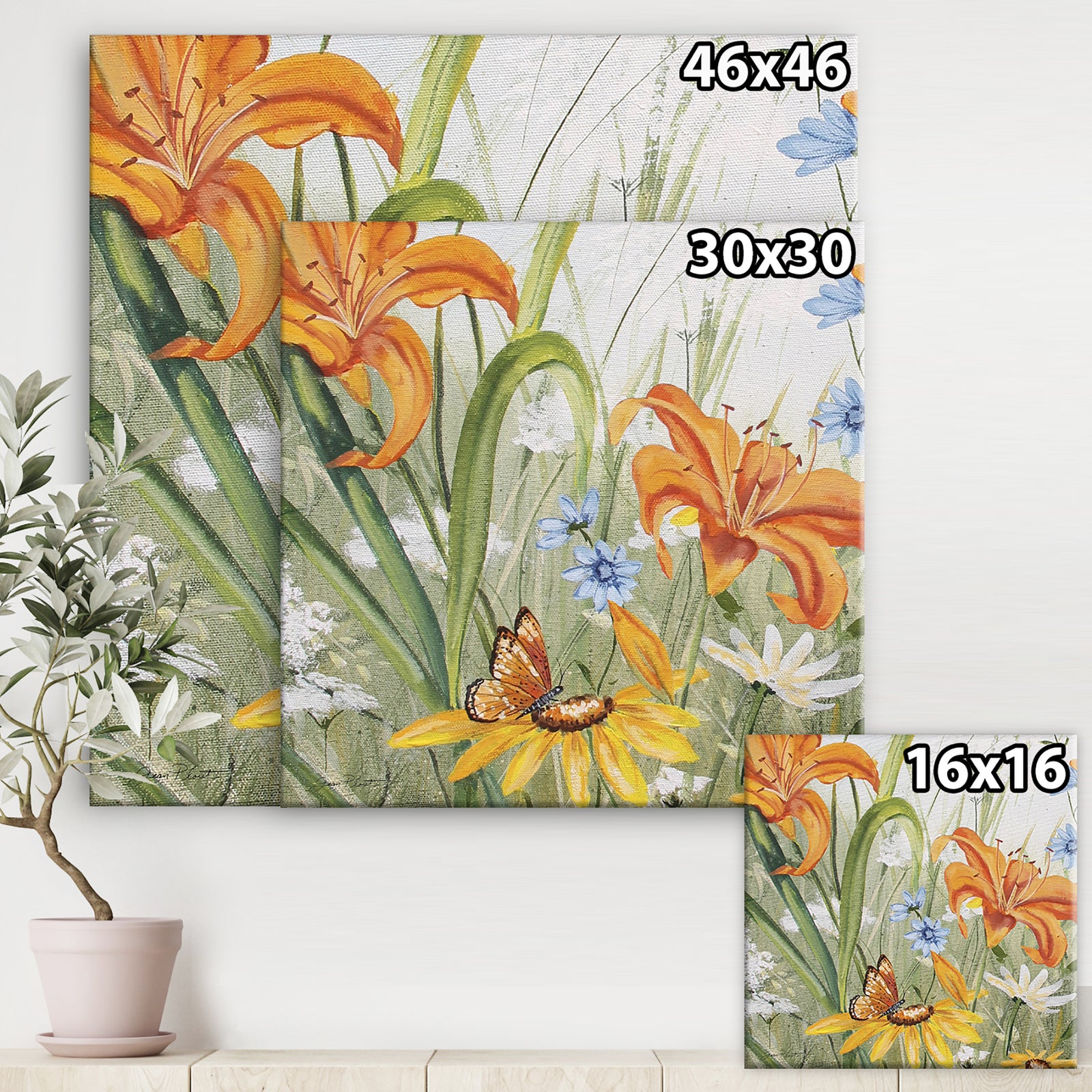 Orange Wildflowers In The Meadows II - Cottage Premium Canvas Wall Art