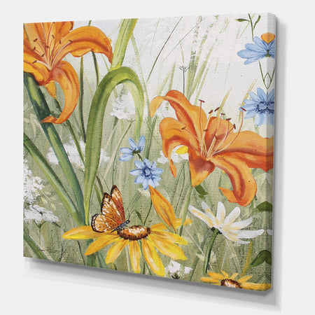 Orange Wildflowers In The Meadows II - Cottage Premium Canvas Wall Art
