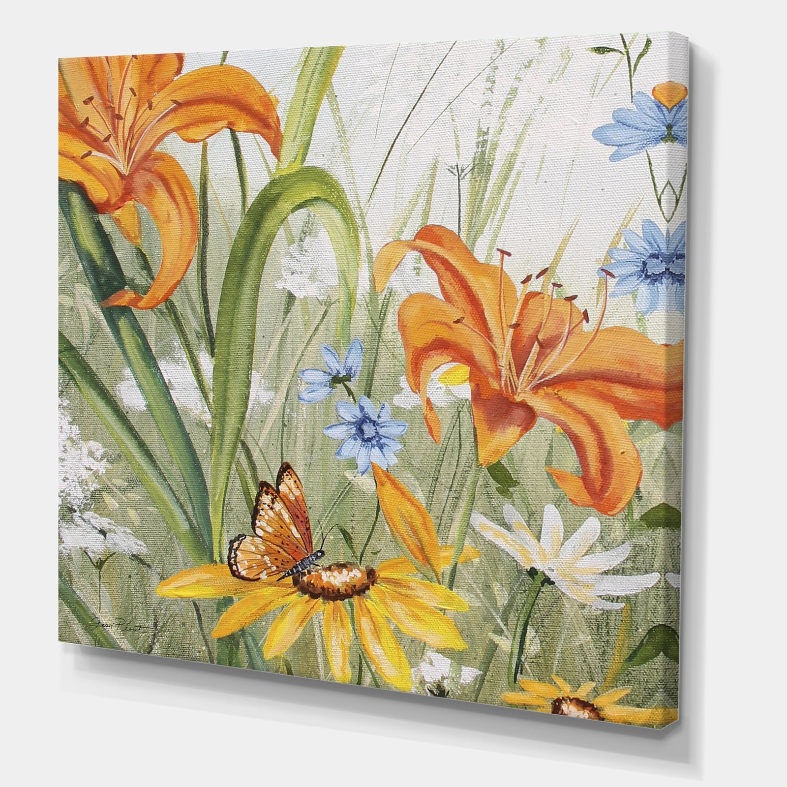 Orange Wildflowers In The Meadows II - Cottage Premium Canvas Wall Art