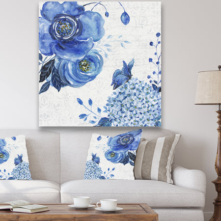 Blue Symphony In The Garden 2 - Cottage Canvas Art Print