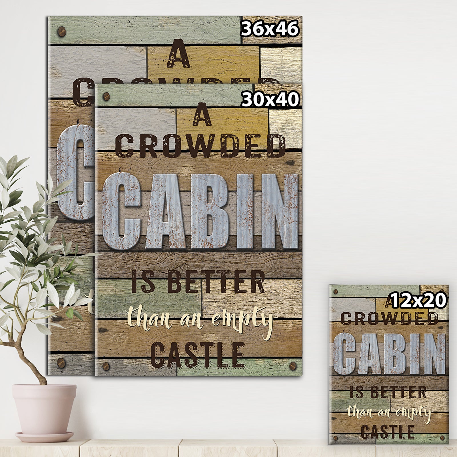 Crowded Cabin Wood Sign - Cottage Canvas Wall Art