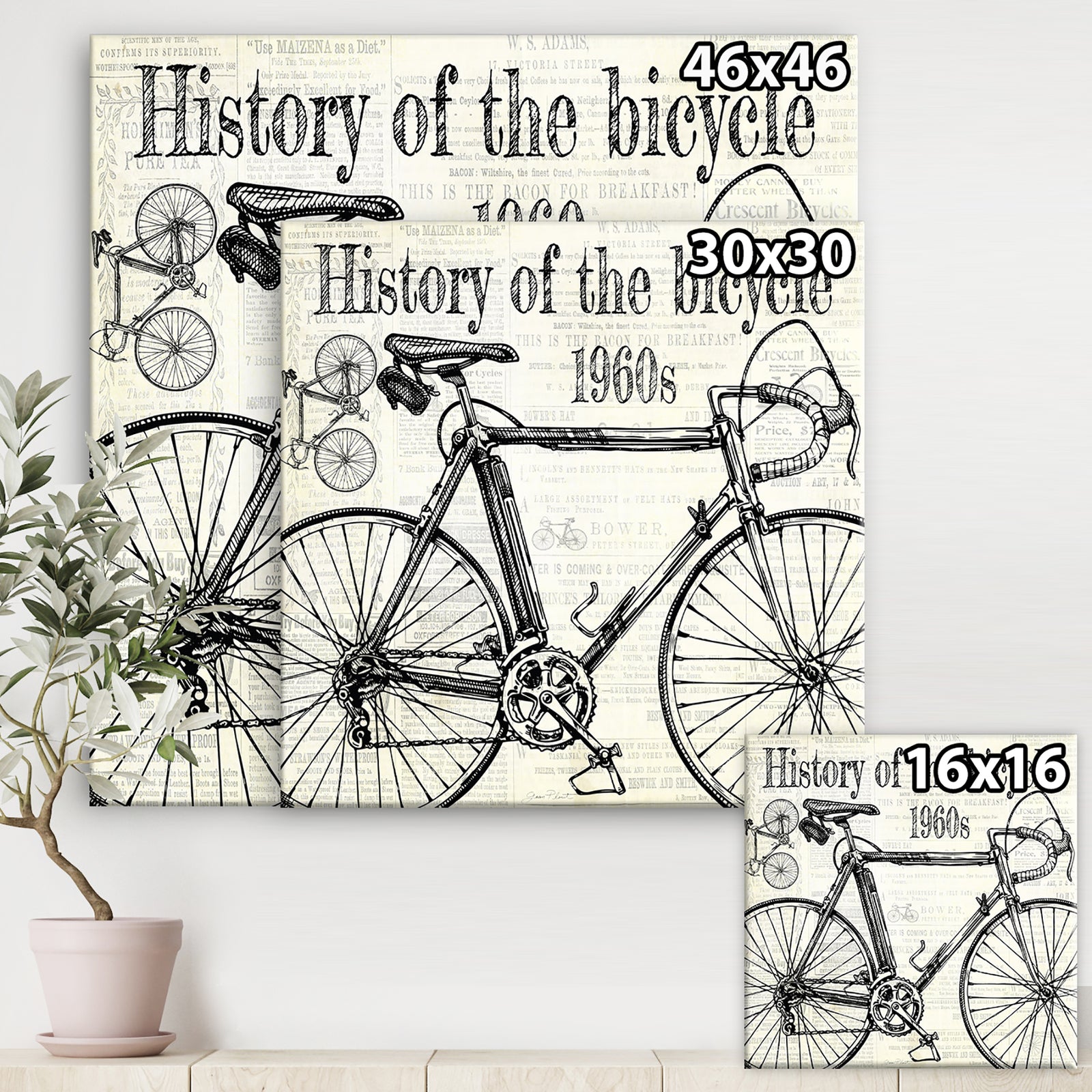 History Of The Bicycle-E - Traditional Canvas Art Print