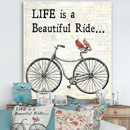 Bicycle With Cardinals B - Cottage Canvas Artwork