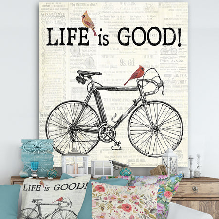 Bicycle With Cardinals C - Cottage Premium Canvas Wall Art