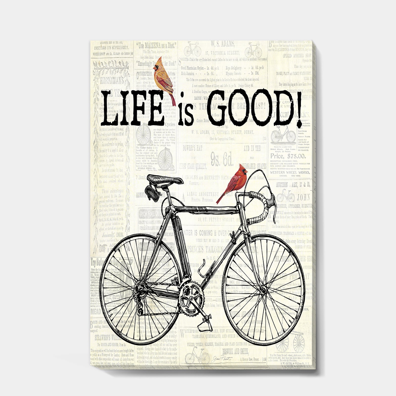 Bicycle With Cardinals C - Cottage Premium Canvas Wall Art