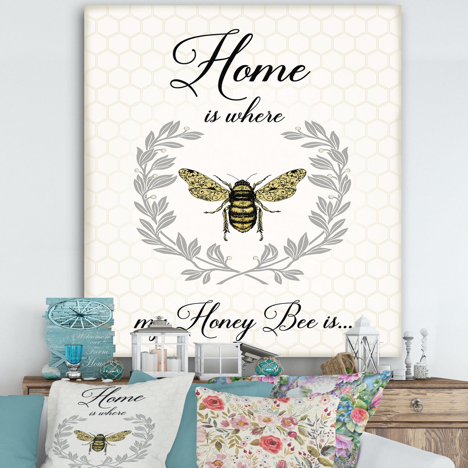 Honey Bee A - Cottage Premium Canvas Wall Art
