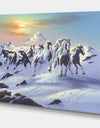 Horses In The Snow - Cottage Canvas Art Print