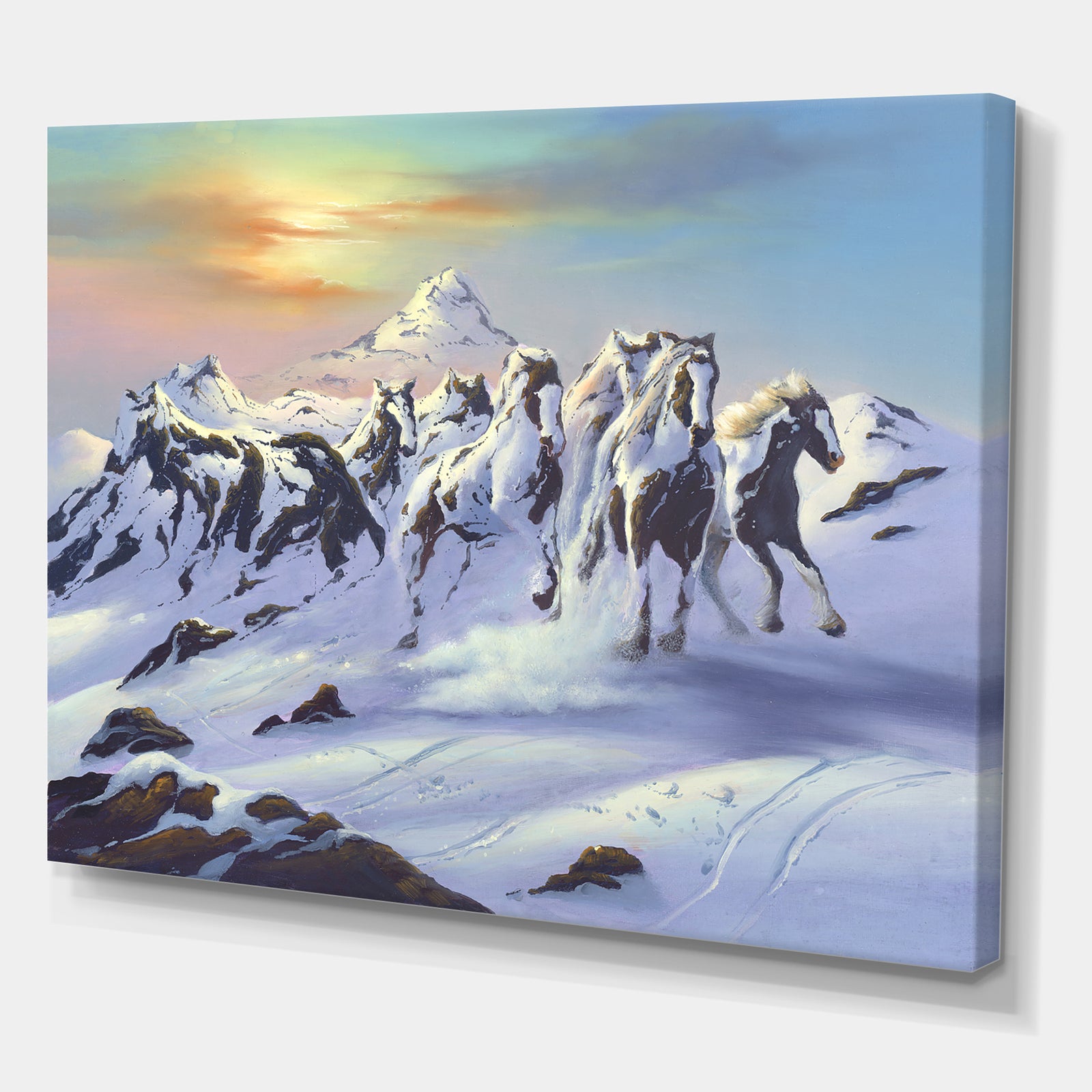 Horses In The Snow - Cottage Canvas Art Print