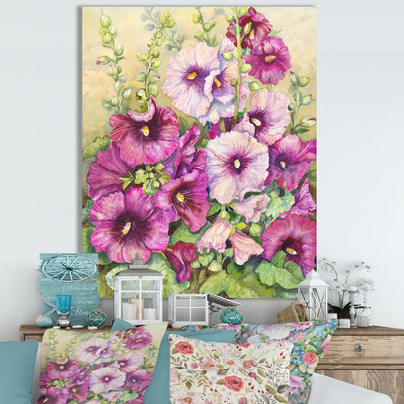Hollyhocks In Evening Glow - Traditional Premium Canvas Wall Art
