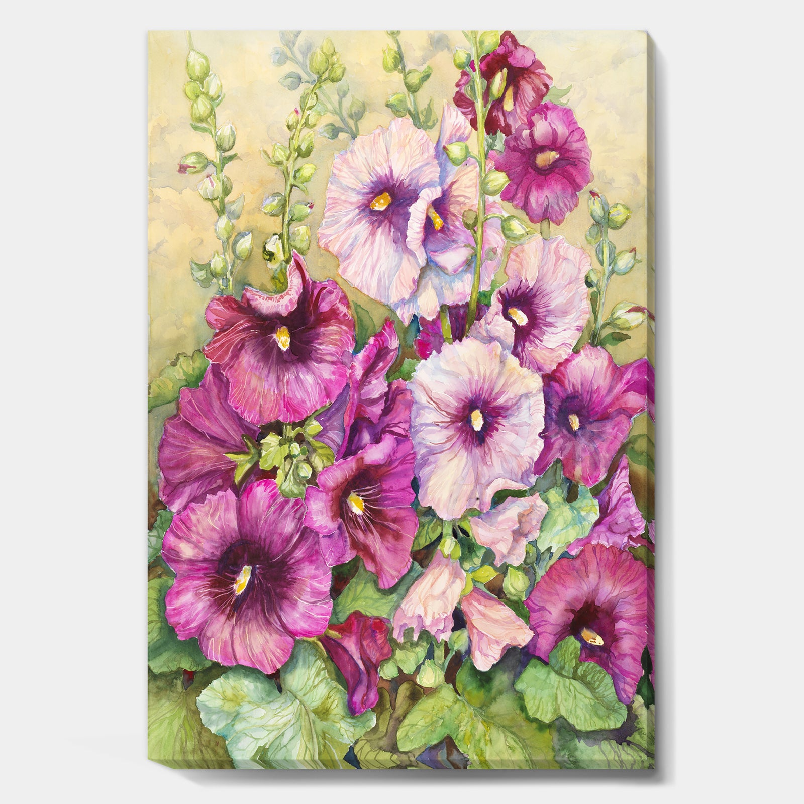 Hollyhocks In Evening Glow - Traditional Premium Canvas Wall Art