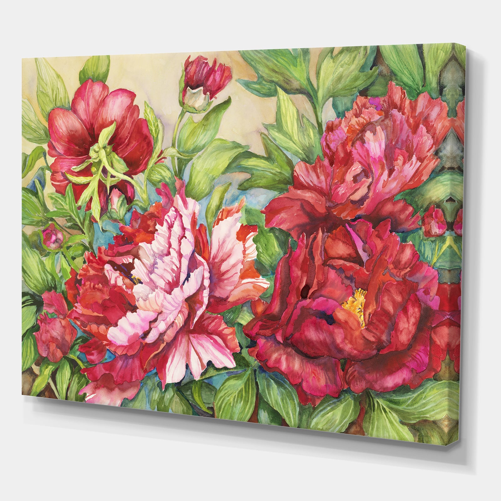 Peonies In Shades of Red - Traditional Canvas Wall Art