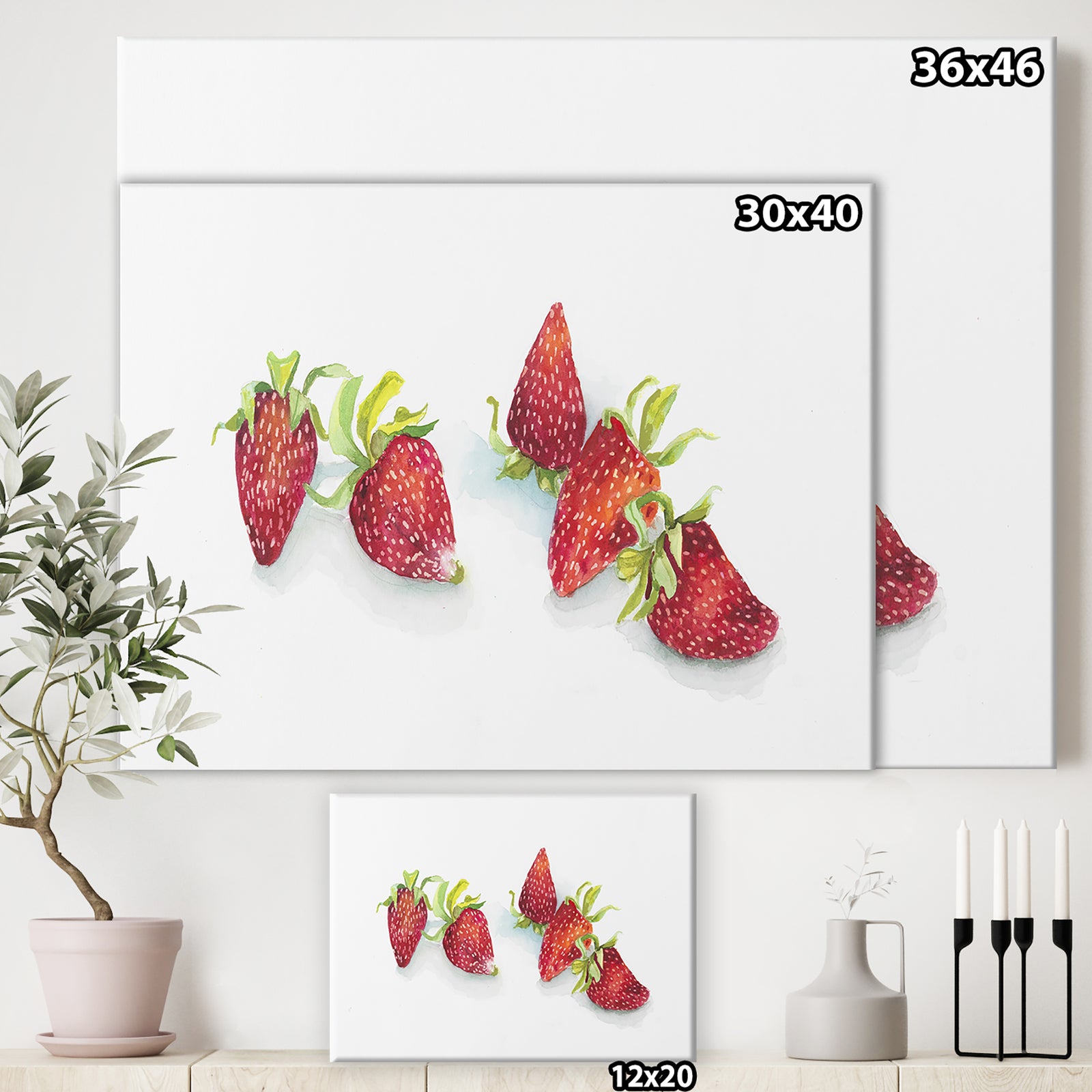 Strawberry Patch - C. Ripe Berries Whole - Cottage Canvas Wall Art