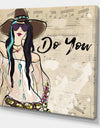 Hippy Girl On Old Style Music Score - Fashion Canvas Artwork