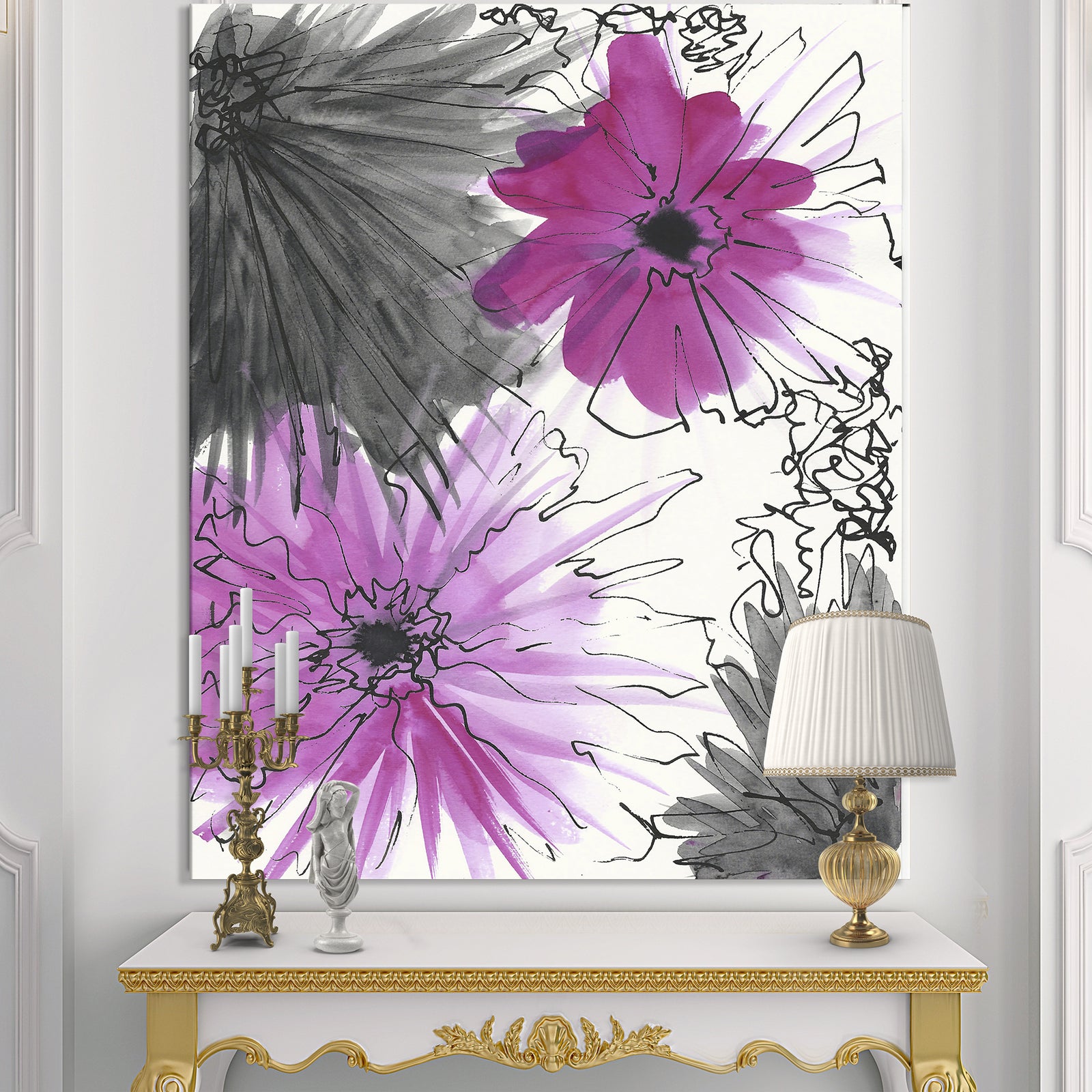 Handdrawn Pink Flowers in Bloom - Fashion Gallery-wrapped Canvas