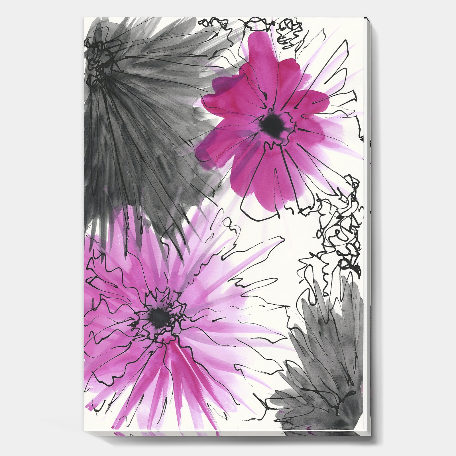 Handdrawn Pink Flowers in Bloom - Fashion Gallery-wrapped Canvas