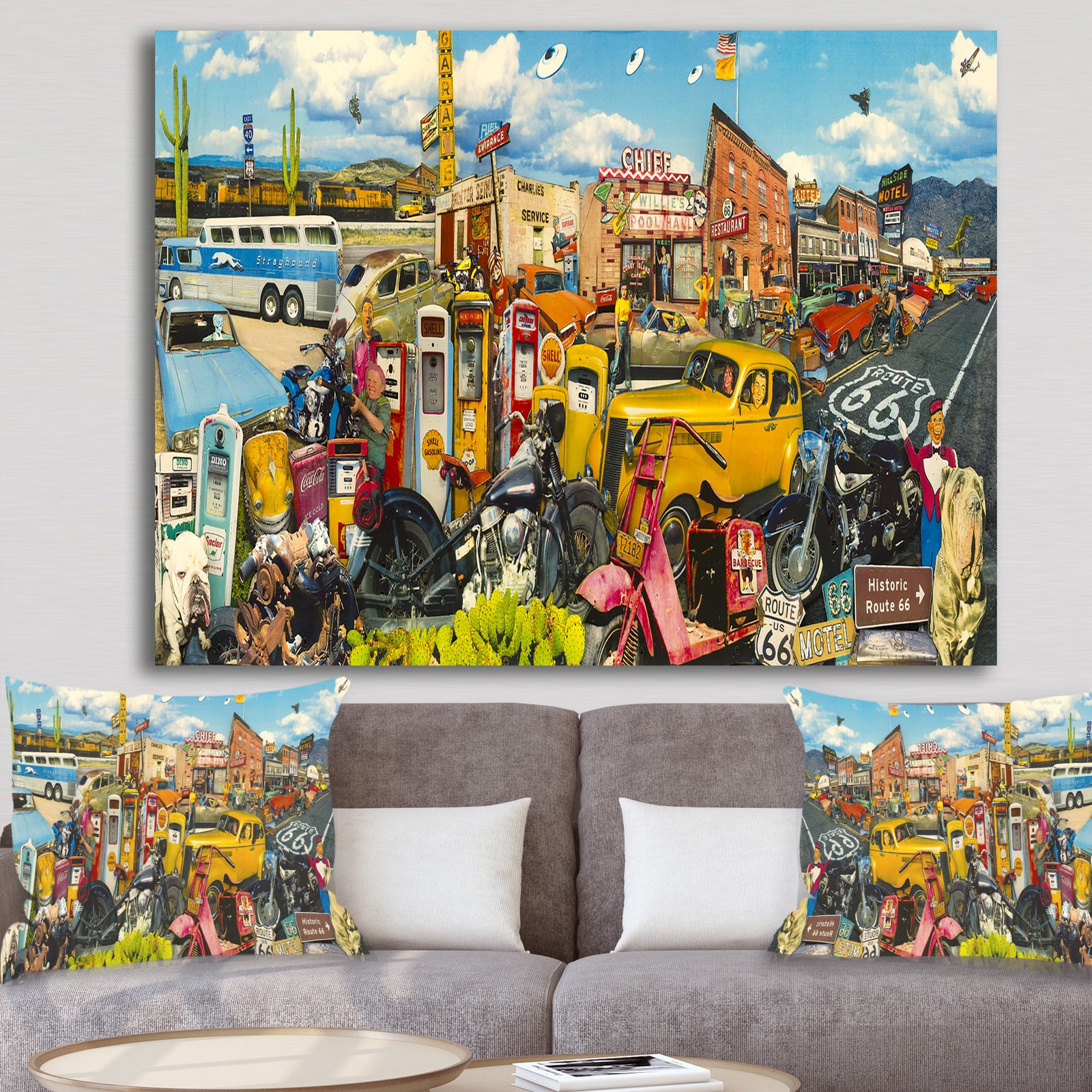 Route 66 MidWest Roadside Collage - Modern & Contemporary Premium Canvas Wall Art