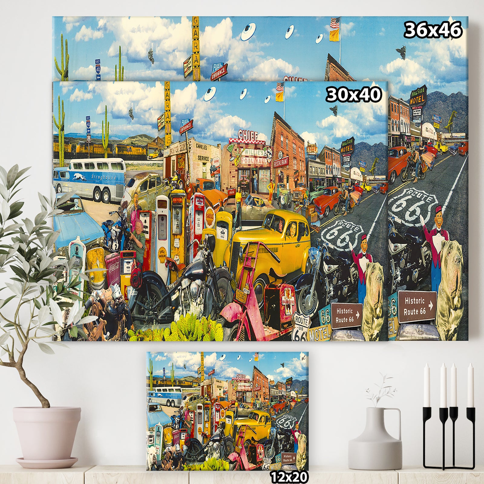 Route 66 MidWest Roadside Collage - Modern & Contemporary Premium Canvas Wall Art