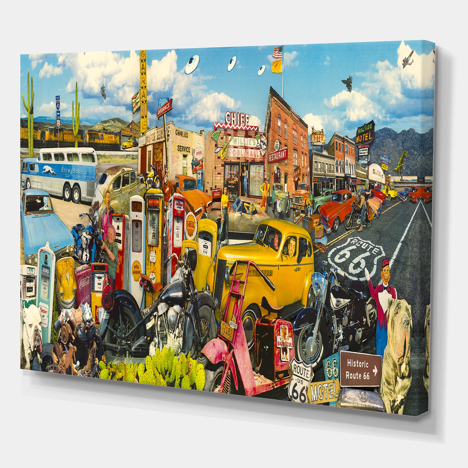 Route 66 MidWest Roadside Collage - Modern & Contemporary Premium Canvas Wall Art