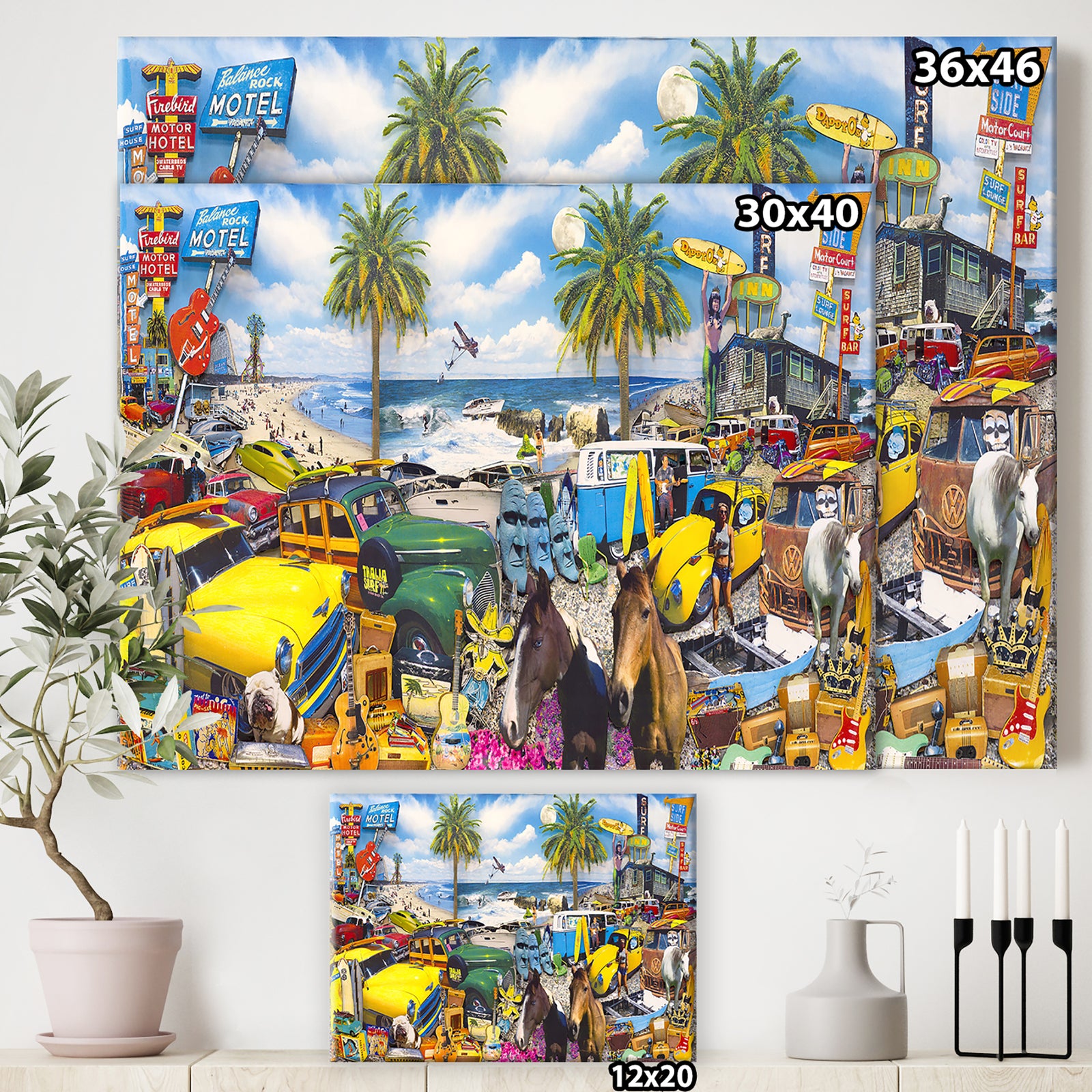 Classic Car Palm Beach Collage - Modern & Contemporary Canvas Art Print