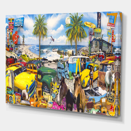Classic Car Palm Beach Collage - Modern & Contemporary Canvas Art Print