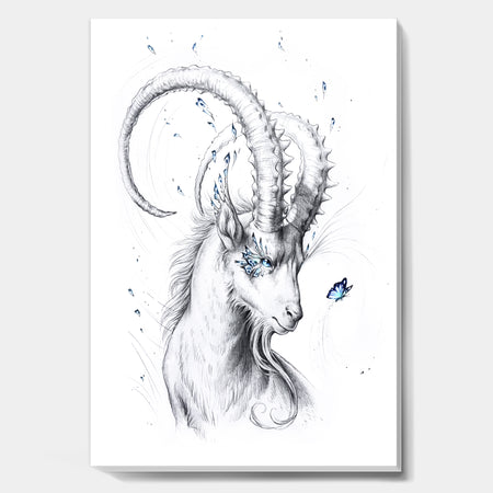 Handdrawn Blue Capricorn - Cottage Canvas Artwork