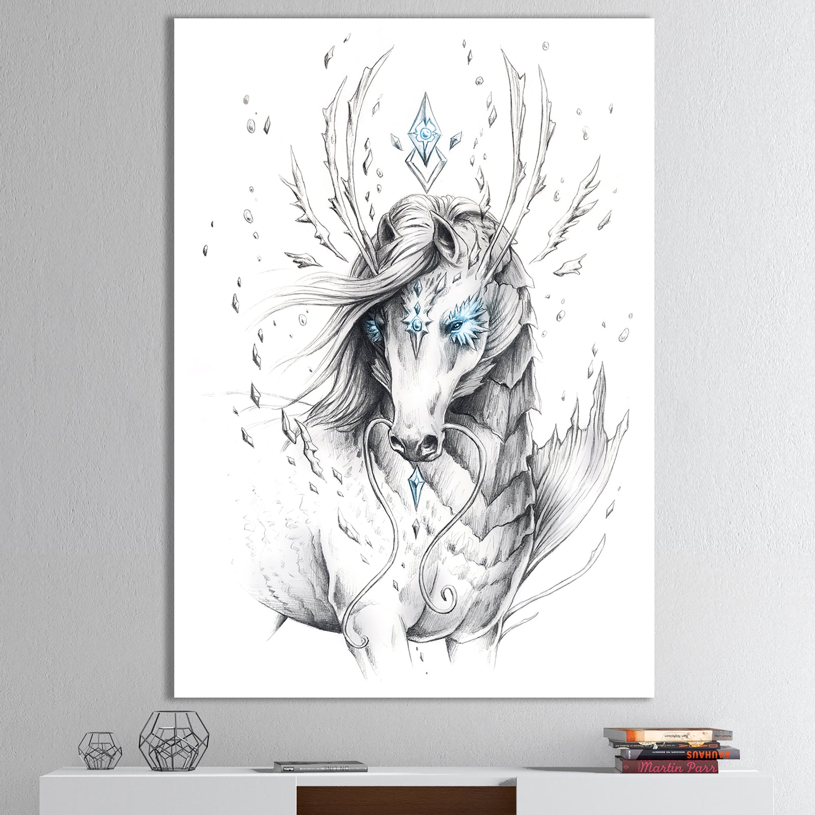 Sea Horse Crystal Blue - Modern & Contemporary Premium Canvas Wall Art