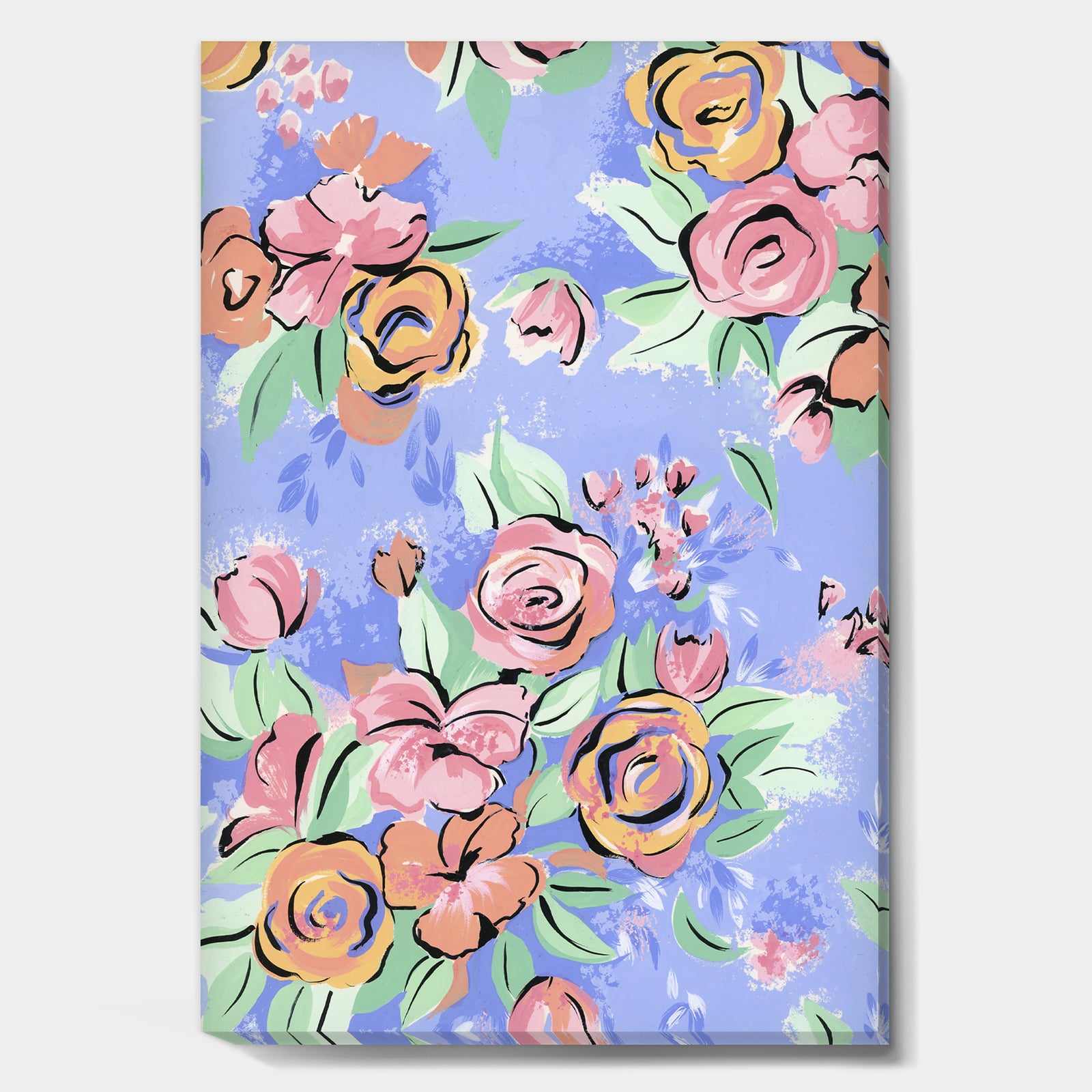 Pastel Pink Roses on Blue - Traditional Premium Canvas Wall Art
